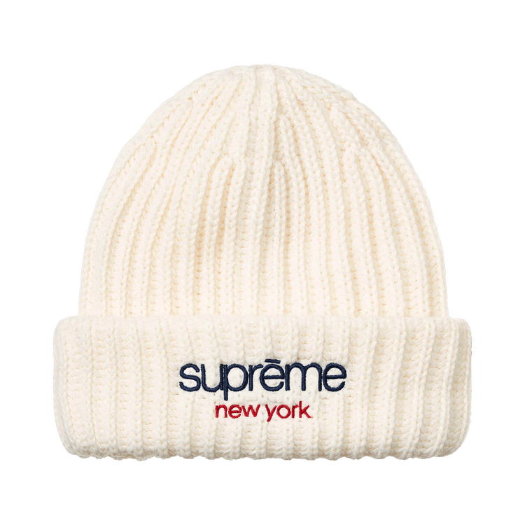 Supreme Classic Logo Chunky Ribbed Beanie 'White'