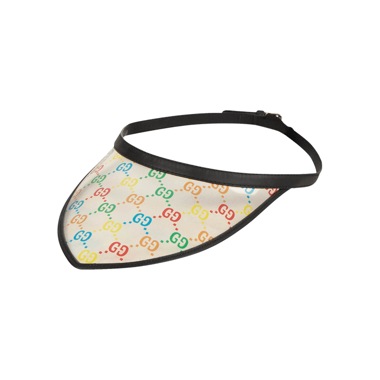 Gucci Black Leather Trim Multi-Color GG Print Clear Visor Hat 'Black'