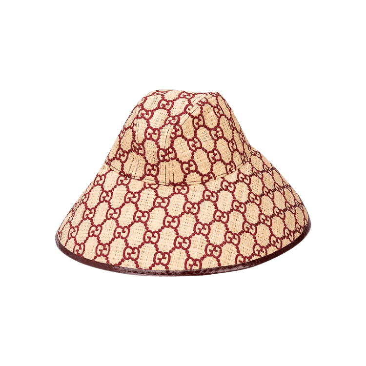 Gucci GG Embroidered Raffia Hat 'Ivory/Bordeaux'