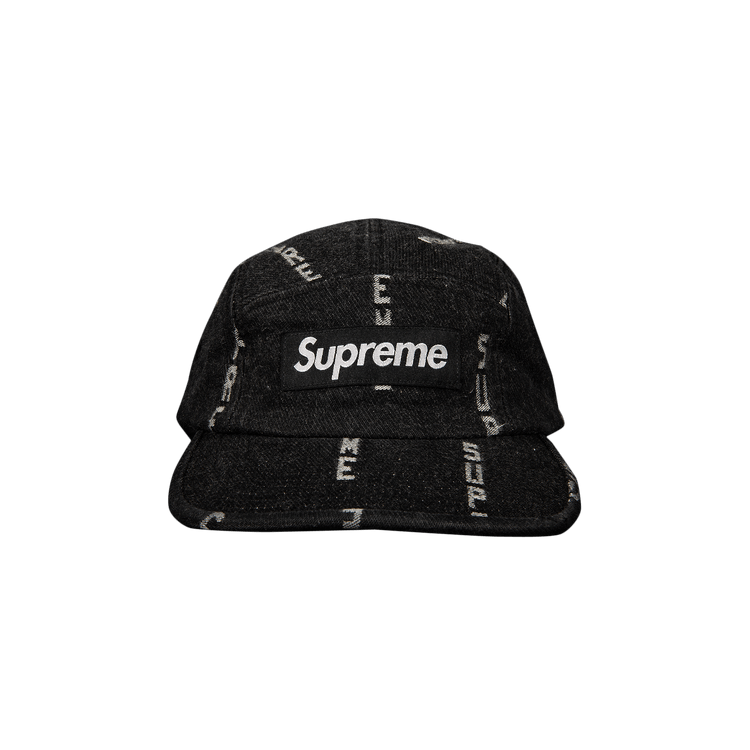 Supreme Logo Stripe Jacquard Denim Camp Cap 'Black'