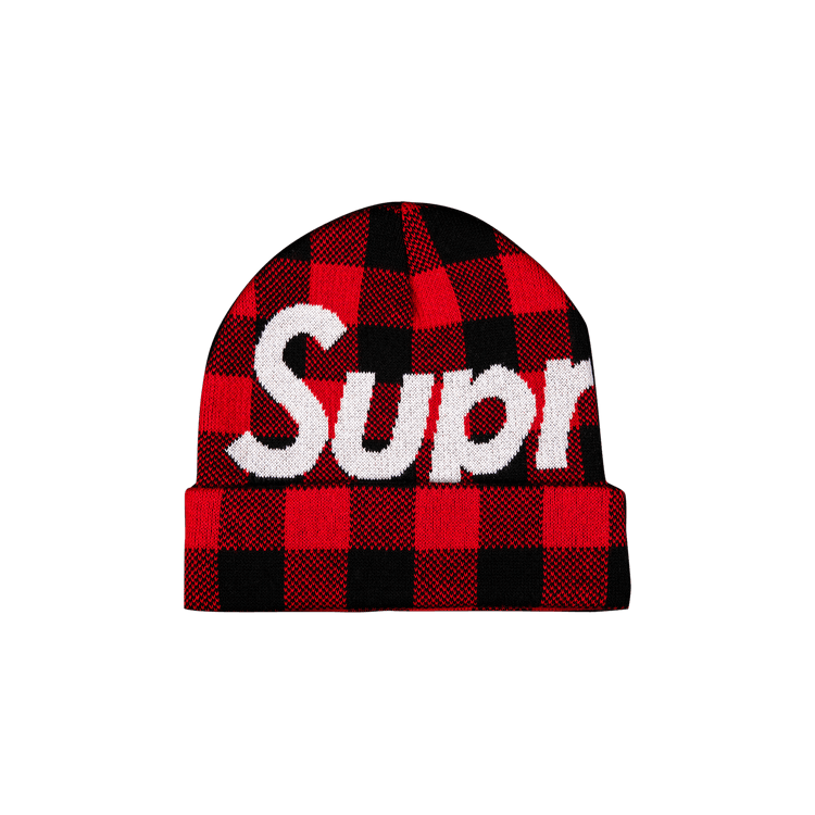 Supreme Big Logo Beanie 'Red Plaid'