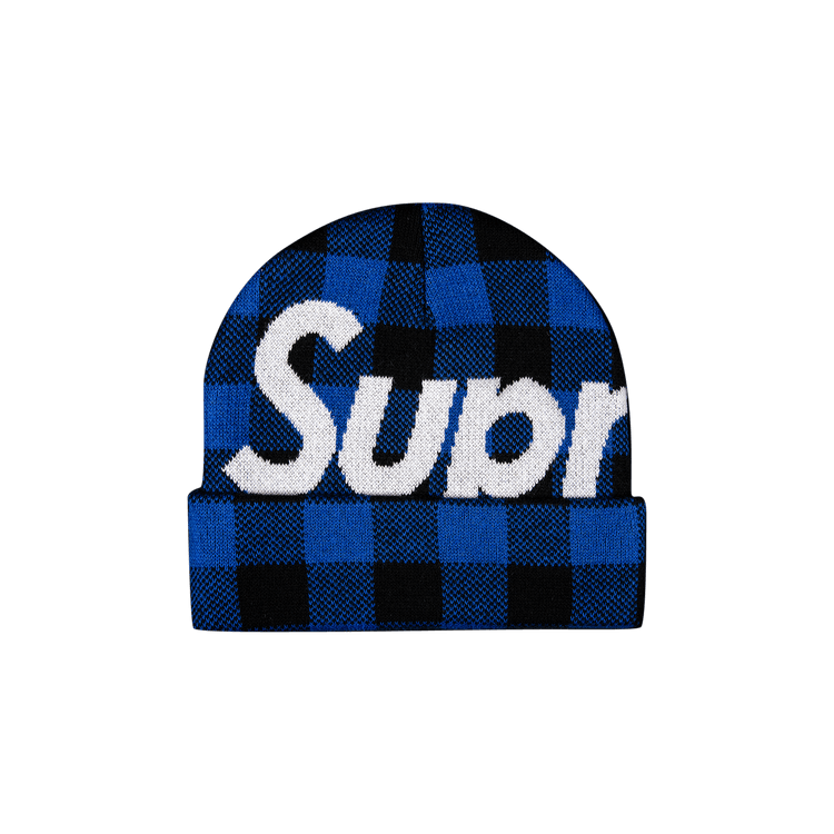 Supreme Big Logo Beanie 'Blue Plaid'