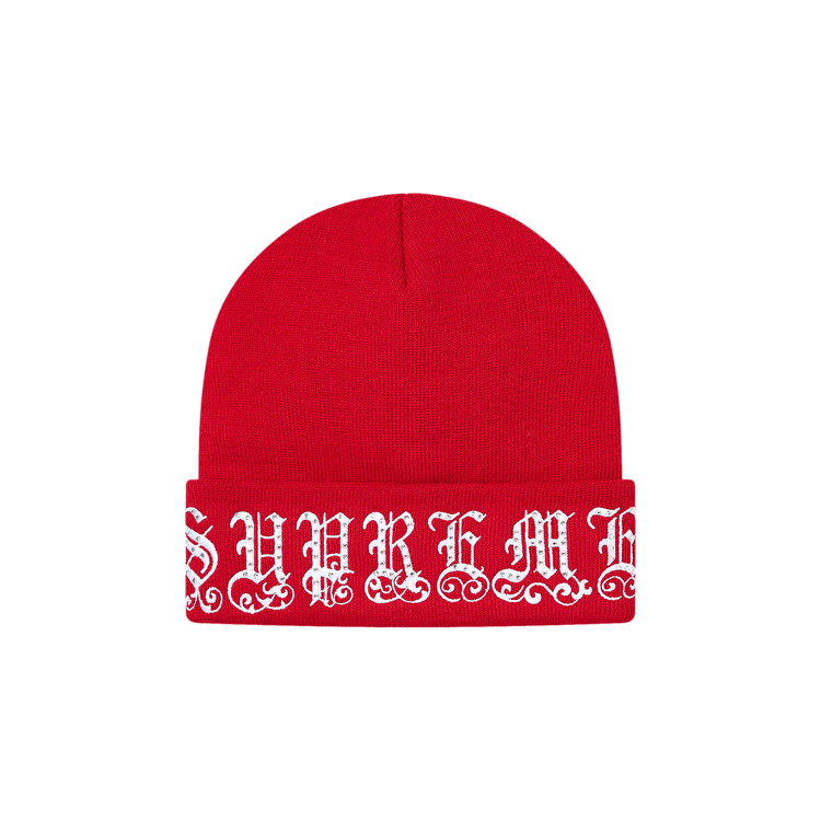 Supreme Old English Rhinestone Beanie 'Red'