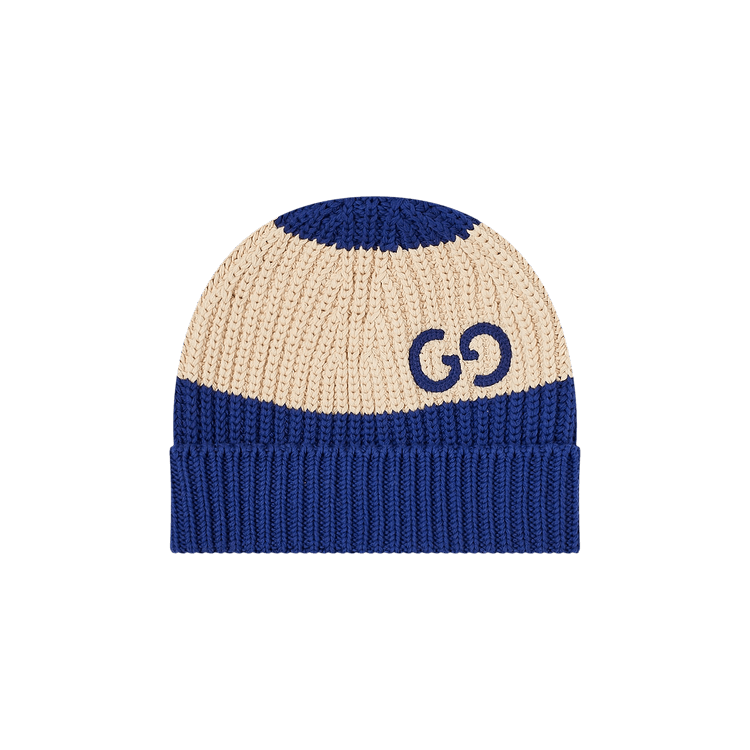 Gucci Knit Cotton Hat With Gg 'Ivory/Blue'