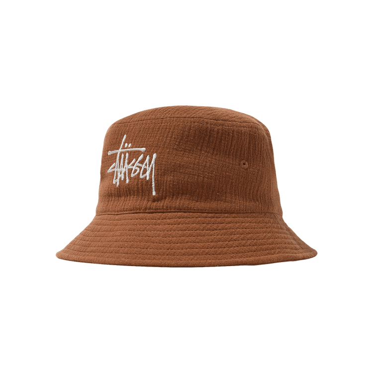 Stussy Gauze Cotton Big Logo Bucket Hat 'Brown'