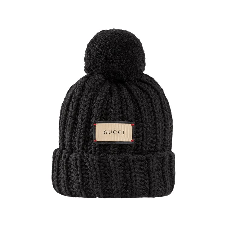 Gucci Knit Wool Hat With Label 'Black'