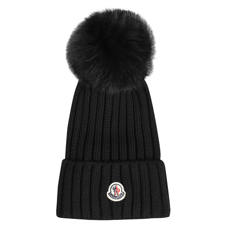 Moncler Ribbed Hat With Pom Pom 'Black'
