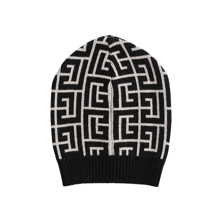 Balmain Maxi Monogram Wool Beanie 'Ivoire/Noir'