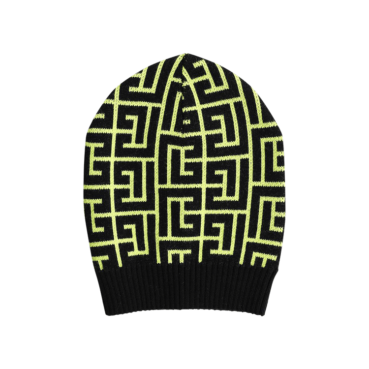 Balmain Maxi Monogram Wool Beanie 'Jaune Fluo/Noir'