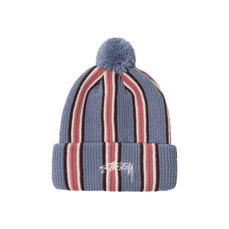 Stussy Striped Pom Beanie 'Blue'