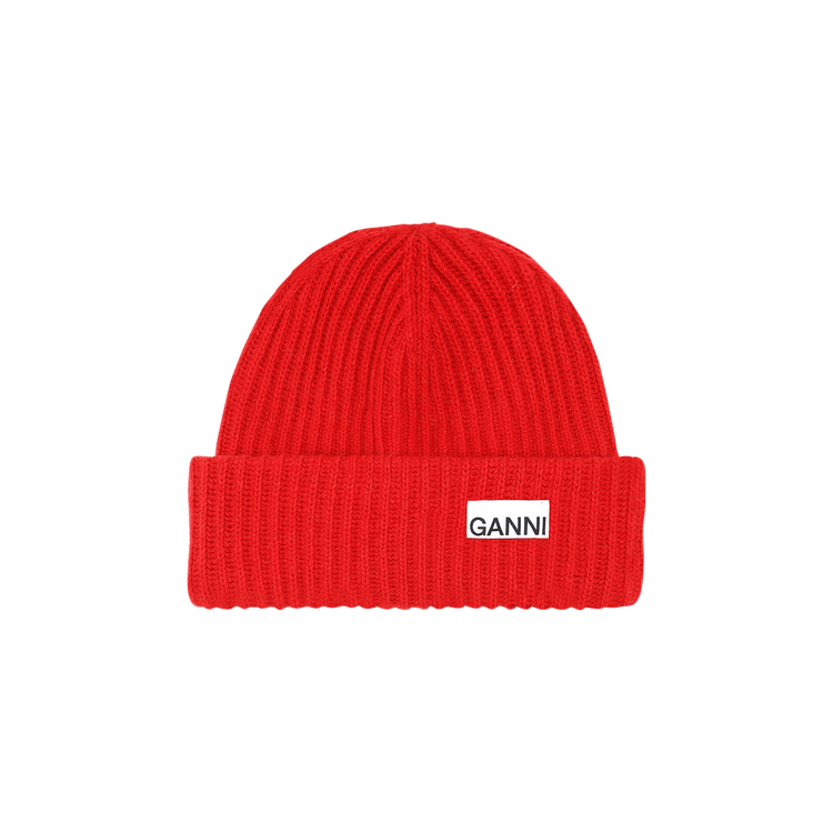 GANNI Rib Knit Beanie 'High Risk Red'