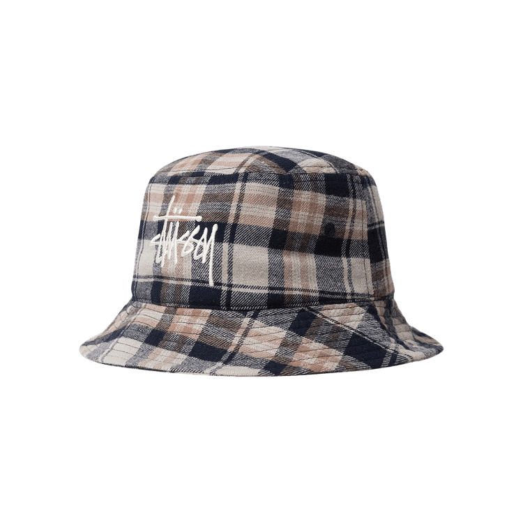 Stussy Earth Plaid Basic Bucket Hat 'Navy'