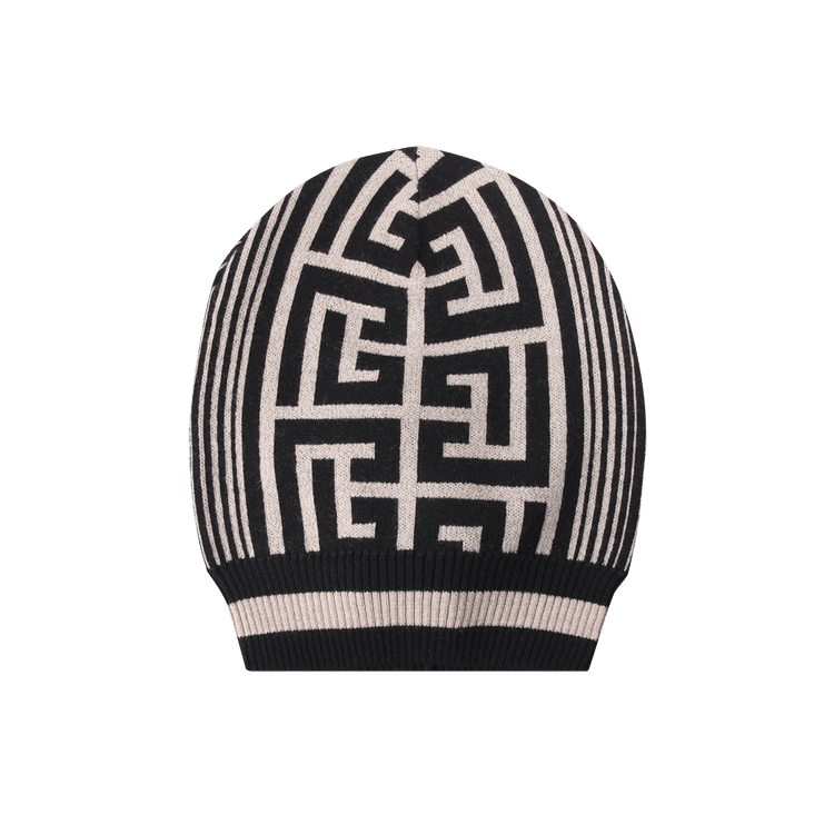 Balmain Monogram & Stripes Beanie 'Ivory/Black'