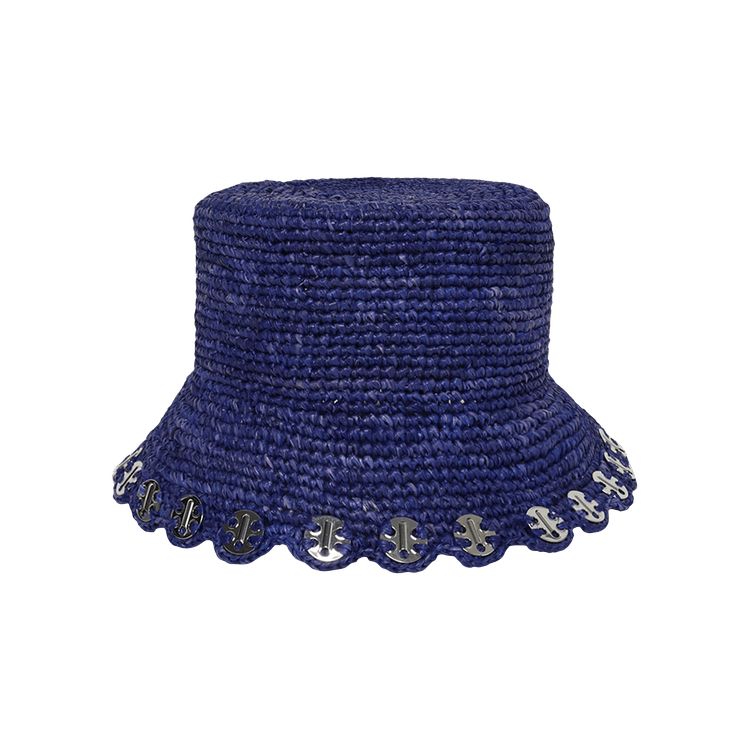 Rabanne Woven Raffia Bucket Hat 'Aqua/Silver'